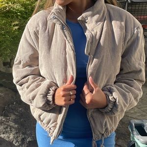 Beige Corduroy Puffer Jacket